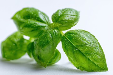 Obraz premium Detailed photography of basil leaves isolated on a plain white background