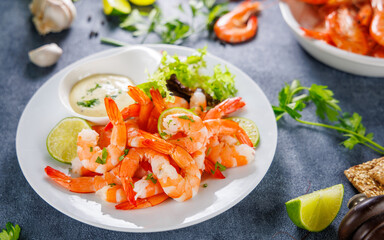 gourmet shrimps and dipping sauce