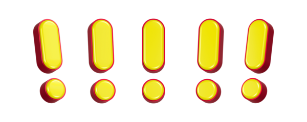 3d rendering icon yellow exclamation in set
