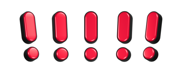 3d rendering icon red exclamation mark in set