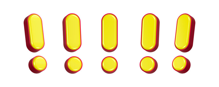 3d rendering icon yellow exclamation in set