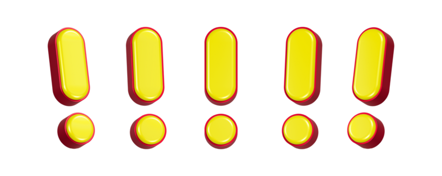 3d rendering icon yellow exclamation in set