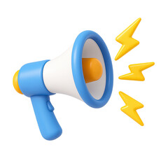 Modern 3D megaphone broadcasting urgent announcements, great for marketing, sales, and promotional campaigns, get the word out with this loud and clear message