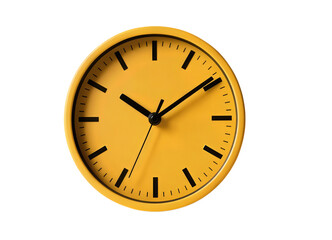 Yellow analog clock with black hands and markers