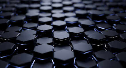 Fototapeta premium Close-up detail of a black computer keyboard with blue digital keys for abstract business and technology work