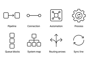 Minimalist business process icons for automation and workflow design