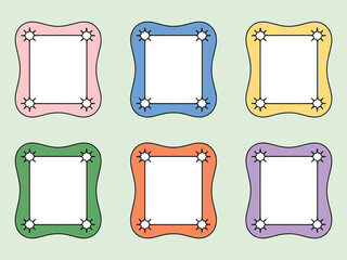 Colorful Square Frames with Wavy Borders and Star Corners – Pink, Blue, Yellow, Green, Orange, Purple – Blank Center for Notes, Labels, Journaling, Scrapbooking, Classroom Decor