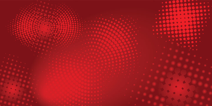 Abstract red background with various halftone dot patterns and a soft gradient.