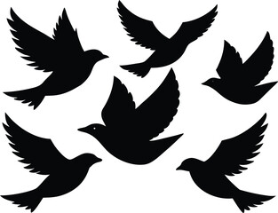 Flying Birds Silhouette Set – Flock of Birds Vector Illustration