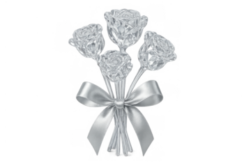 Bouquet of crystal roses with silver ribbon, abstract representation of luxury, romance, and anniversary gifting