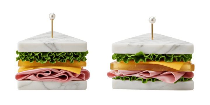 Two marble sandwich sculptures isolated on transparent background
