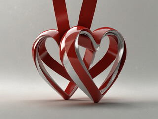 Two Intertwined Ribbon Hearts. Generative Ai