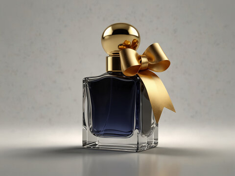 Dark Perfume Bottle with Gold Bow. Generative Ai