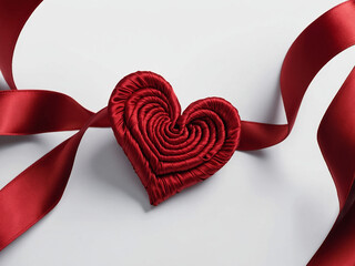 Heart-Shaped Red Satin Ribbon. Generative Ai