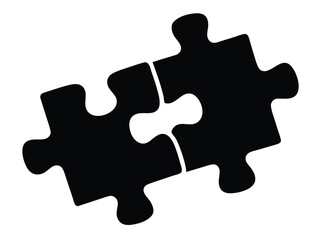 Puzzle Pieces Silhouette Icon – Jigsaw Connection Black Vector Illustration