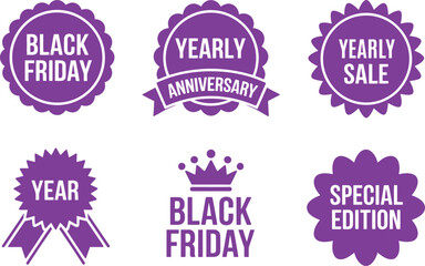 Sale Badges for Black Friday, Anniversary, Yearly Sale, and Special Edition. Discount Labels for Promotions. Vector Design