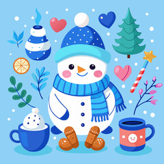 snowman and christmas tree