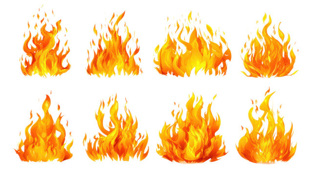 Orange and yellow flames isolated on transparent background with copy space, fiery element for logo design, energy marketing concept

