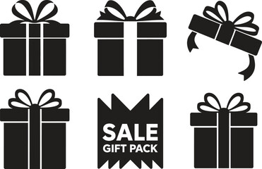 Gift Pack Sale Icons with Ribbons and Bows. Discount Tags for Present Promotions. Vector Design