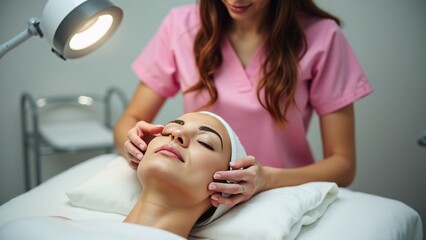Woman Receiving Professional Facial Treatment