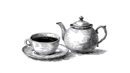 Serve tea with style teapot and cup clipart set for cafes graphic copy space cozy top