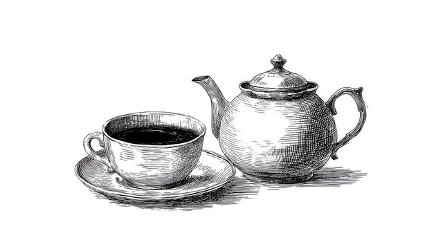 Serve tea with style teapot and cup clipart set for cafes graphic copy space cozy top