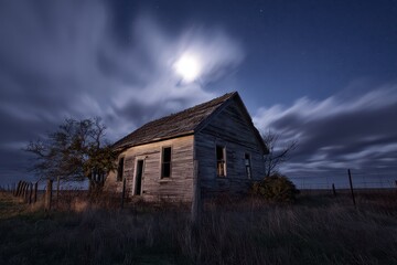 Fototapeta premium Eerie photograph of a neglected house with an overgrown yard