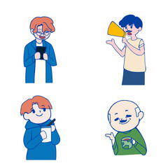 Handdrawn Style Diverse People Character in Various Action Poses Illustration