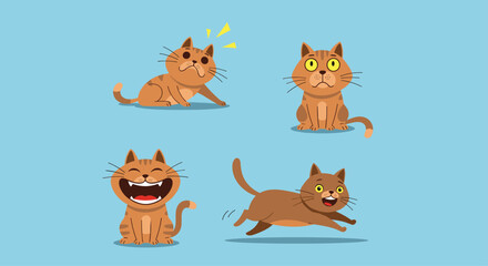 Obraz premium Collection of cartoon cat characters showing a range of emotions and actions including anger happiness and running.