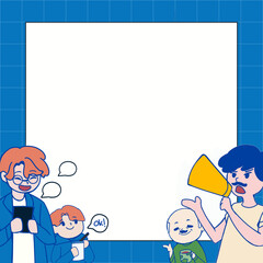 Frame Handdrawn Diverse Team Characters Communication on Whiteboard for Presentation