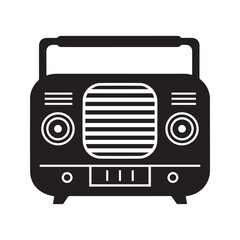 Fototapeta premium Vintage radio vector icon illustration. Retro black wireless audio receiver isolated on white background. Old classic media broadcasting device silhouette. 