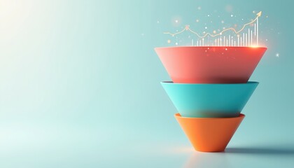 Abstract image lead funnel, vibrant colors. Marketing and sales concept. Digital funnel diagram for business growth. Lead generation, conversion, data analytics and finance