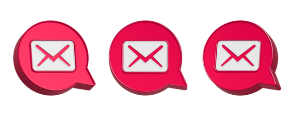 3d rendering icon message in red bubble chat