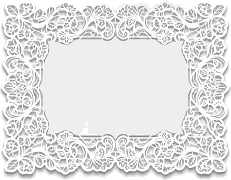 Create a White place mat with ornate lace border vector art with white background.