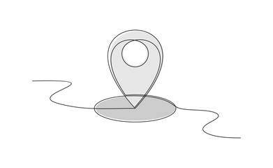 Continuous Line Drawing of a Location Pin with Path. Geo tagging hand drawn. 