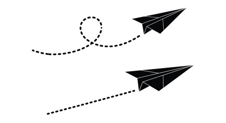 Simple black and white illustration of paper airplanes in flight paths