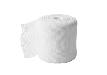 Rolled-up white medical gauze bandage isolated PNG, sterile wound dressing for first aid and healthcare on transparent background