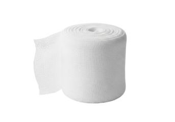 Rolled-up white medical gauze bandage isolated PNG, sterile wound dressing for first aid and healthcare on transparent background