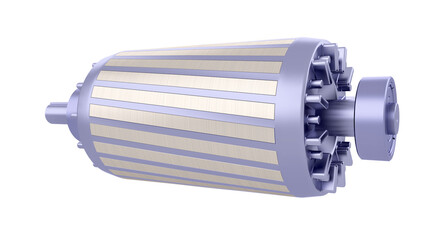 AC Induction Motor Rotor - Squirrel Cage Rotor. High-quality 3D rendering isolated on white background. Ideal for professionals, educational, engineering, and industrial design.