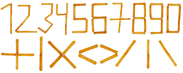 Digital font made from breadsticks isolated on white background	
