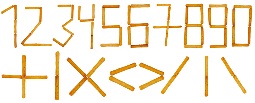 Digital font made from breadsticks isolated on white background	
 - Powered by Adobe