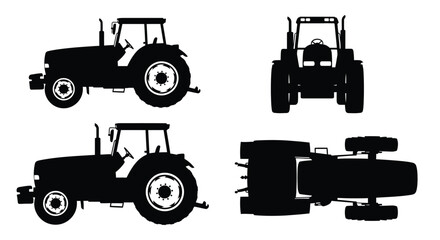Four black silhouettes of farming tractors in various viewpoints displayed © MdGolam