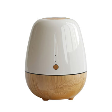 Modern essential oil diffuser, white ceramic and wood grain aroma humidifier, minimalist home spa decor product PNG isolated on Transparent Background