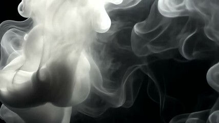 Abstract swirling white smoke against a stark black background, creating a dynamic and ethereal visual effect. - Powered by Adobe