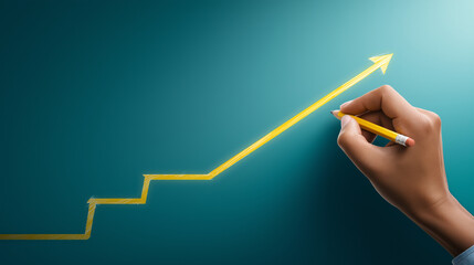 Business growth concept with hand drawing success arrow and copy space