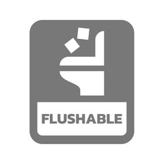 Flushable wc paper vector sign. Safe to flush in toilet label icon.