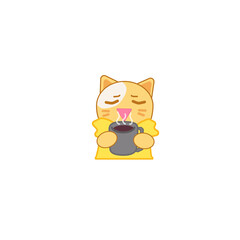 Cute Cartoon Sleepy Cat Drinking Hot Beverage Illustration Character Design
