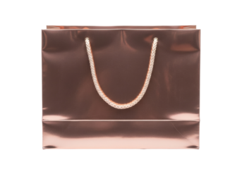 Elegant rose gold shopping bag PNG isolated on transparent background, stylish gift bag for retail and special occasions