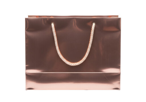 Elegant rose gold shopping bag PNG isolated on transparent background, stylish gift bag for retail and special occasions