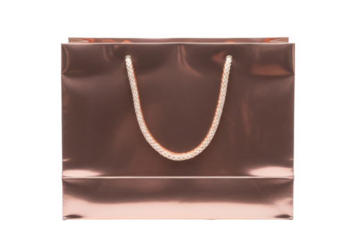 Elegant rose gold shopping bag PNG isolated on transparent background, stylish gift bag for retail and special occasions
